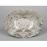 Oval openwork basket, German, 20th century, silver 800/000, of curved form, wide, richly