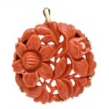 Coral clip pendant / brooch GG 585/000 with a round coral finely cut in the shape of a chrysanthemum