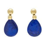 Lapis lazuli ear studs GG 750/000 with 2 drop-shaped lapis lazuli elements 23 x 18 x 5 mm, one stone