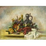 W. Jordan, 1st half 20th century, Still life with lobster, oil on canvas, signed and dated 1924