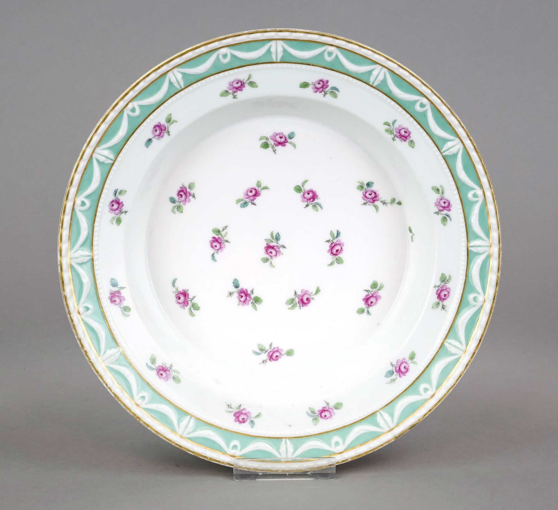 A deep plate, KPM Berlin, mark c. 1800, 1st choice, Kurland form, designed for the last Duke of