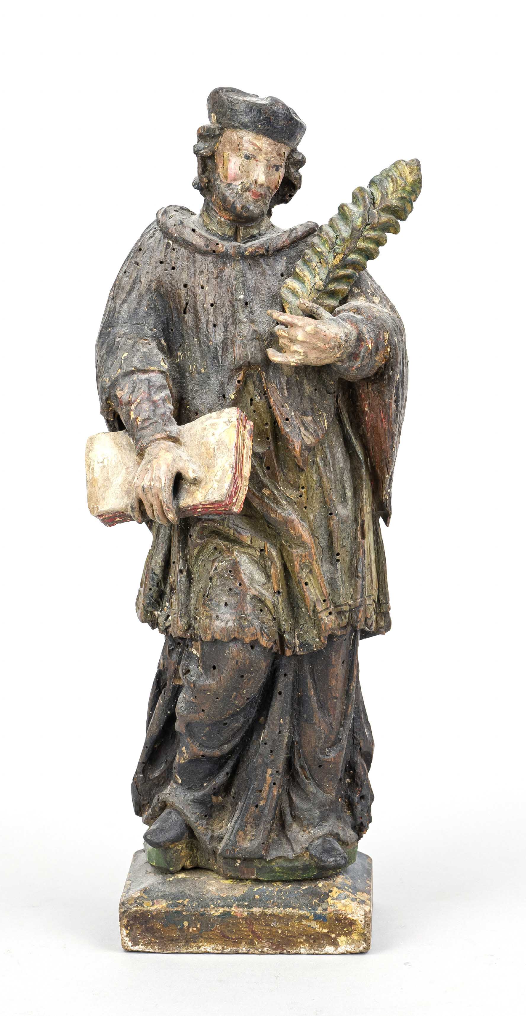Small devotional figure of the 18th century, St. Nepomuk, wood carved in full relief and painted