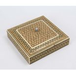 Square lidded box, probably Persian 1st half 20th century, wood, finely inlaid with micromosaic on