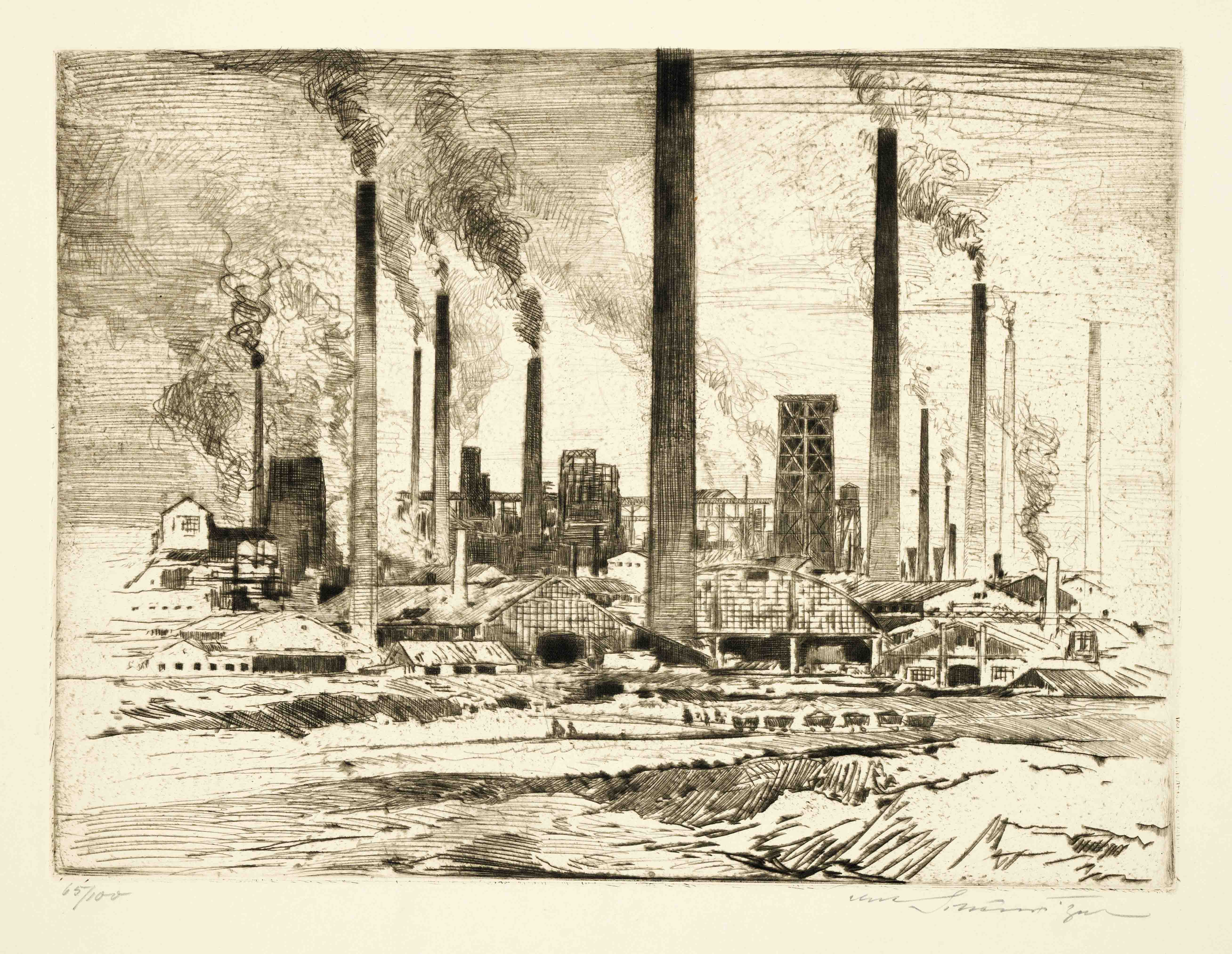 Anton Scheuritzel (1874-1954), bundle of 10 etchings and lithographs with industrial motifs, each