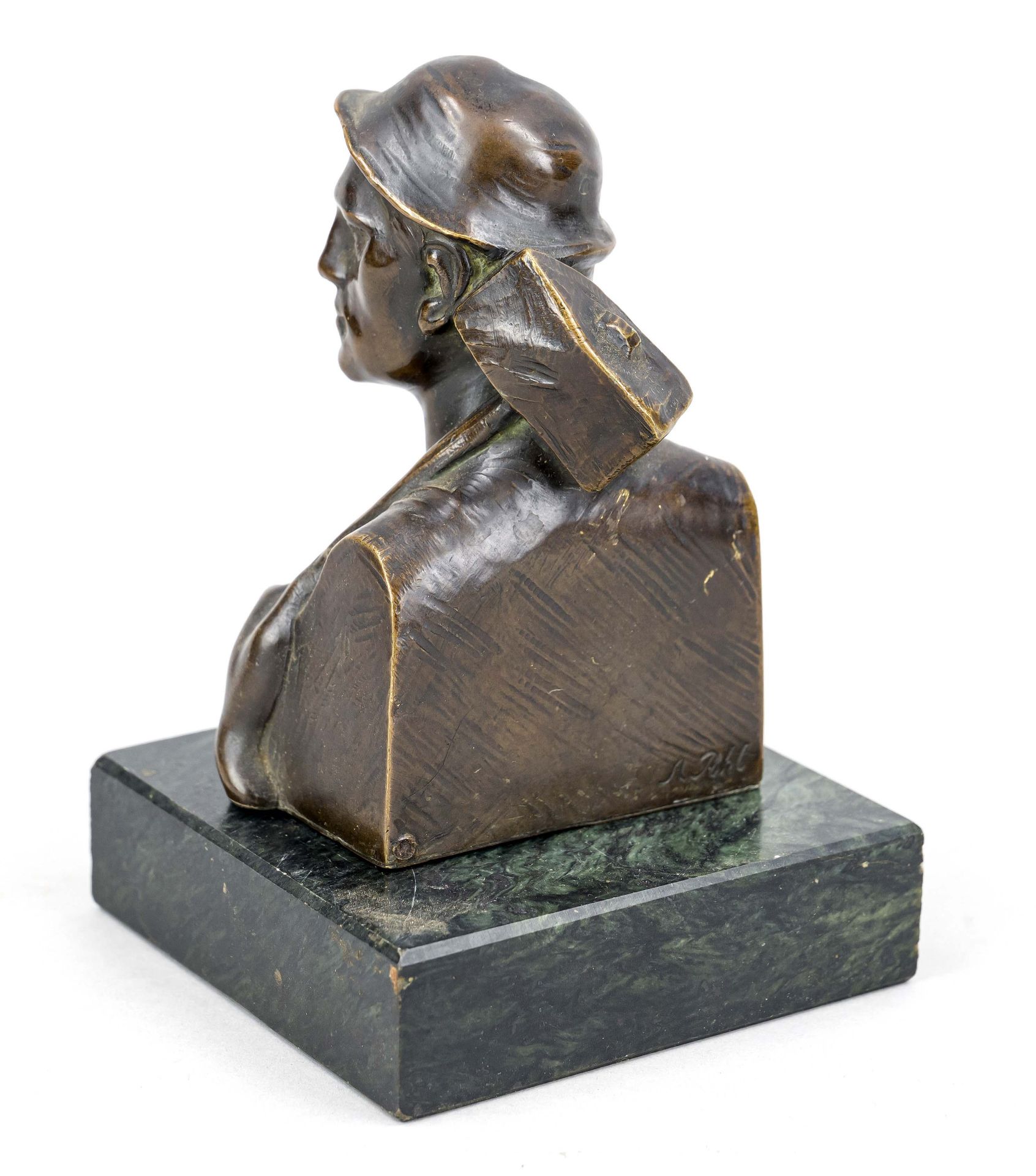 Adolf Josef Pohl (1872-1930), Bust of a miner, dark patinated bronze, signed on the shoulder, - Image 2 of 2
