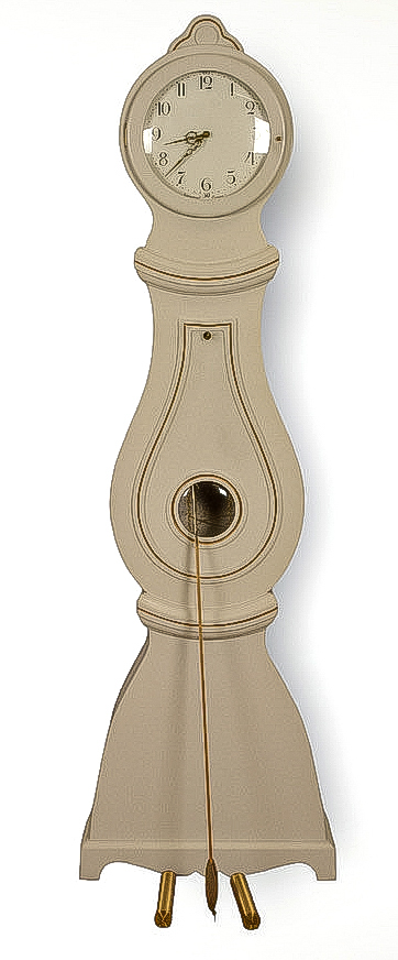 Boden, Westerstrand grandfather clock. 20th century. White painted and with gold-colored staffage.