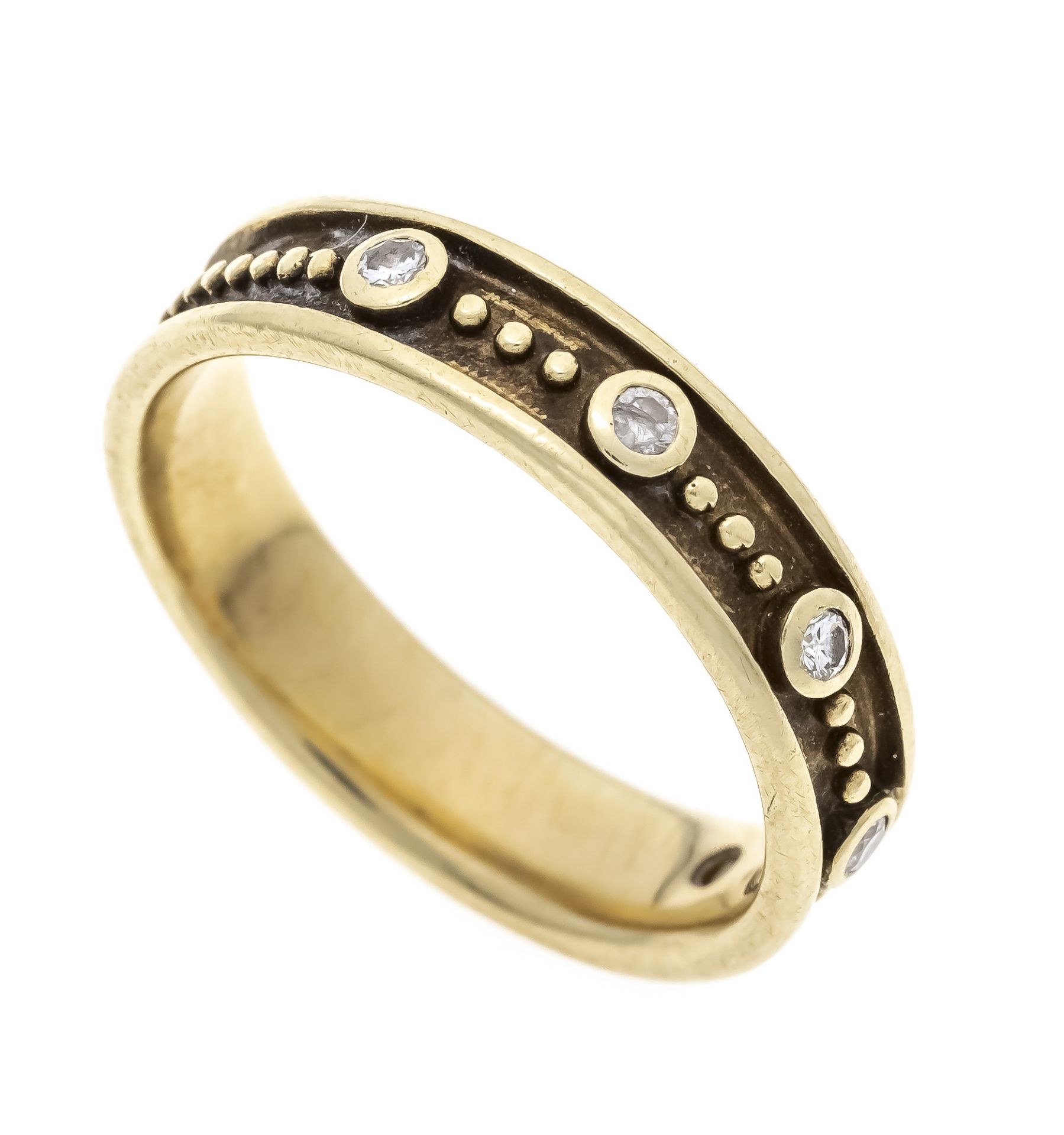 Brilliant ring GG 585/000 slightly blackened with granulate work, set with 5 brilliant-cut diamonds,
