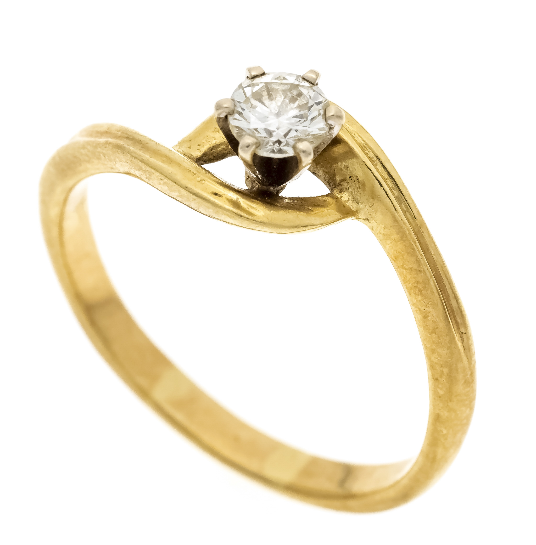 Diamond solitaire ring GG/WG 750/000 with one brilliant-cut diamond 0.35 ct l.tintedW/VS-SI, RG
