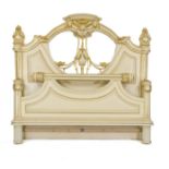 Magnificent Louis-Seize-style bedstead, 20th century, beechwood, carved, painted and partially