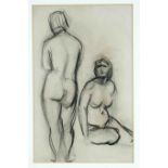 Hertha Spielberg (1890-1977), Hamburg artist, female nude studies, charcoal on laid paper, unsigned,