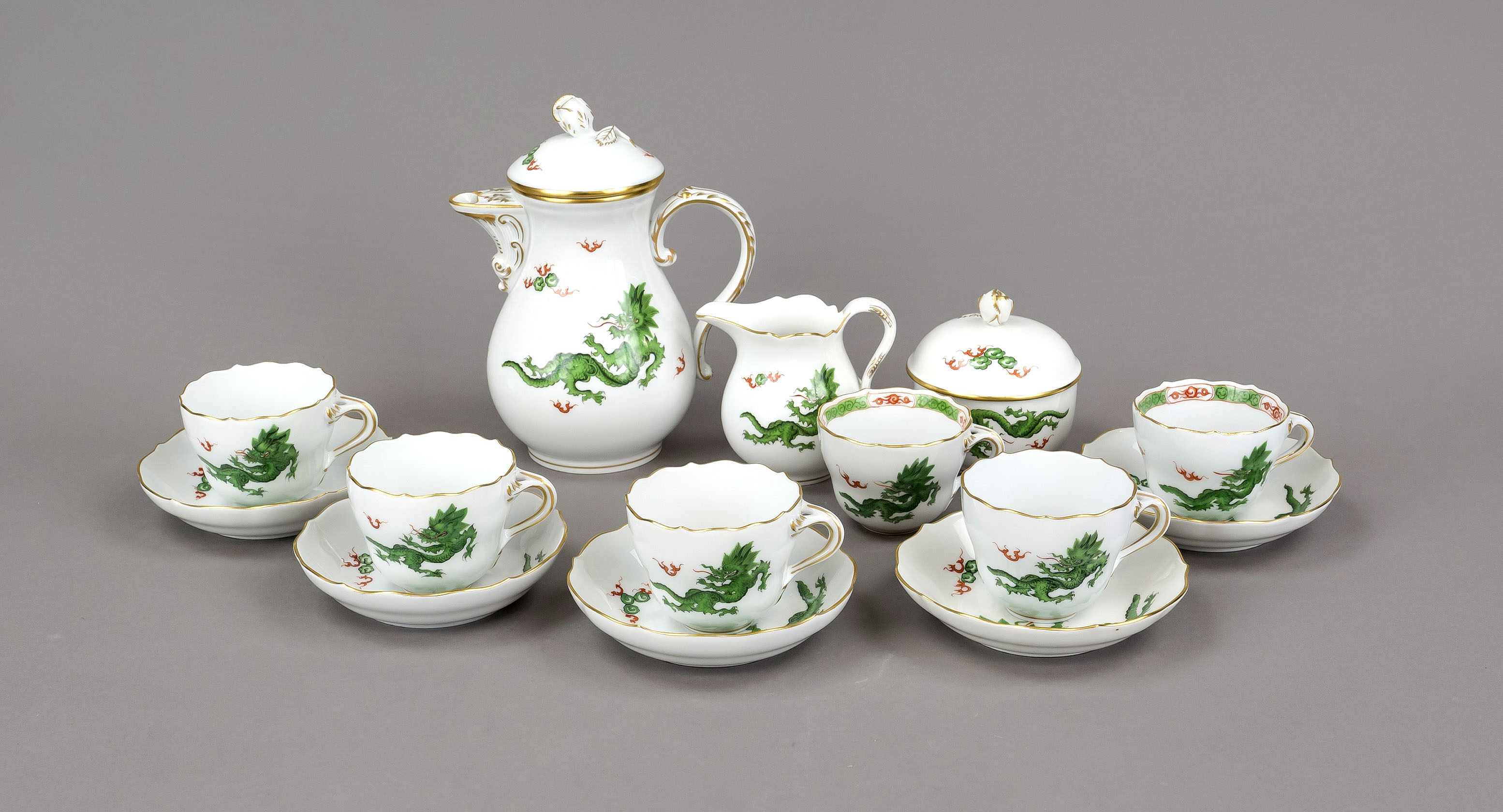 Mocha service for 5 persons, 14-piece, Meissen, marks 1951-80, mostly Deputat, New Cut-out shape,