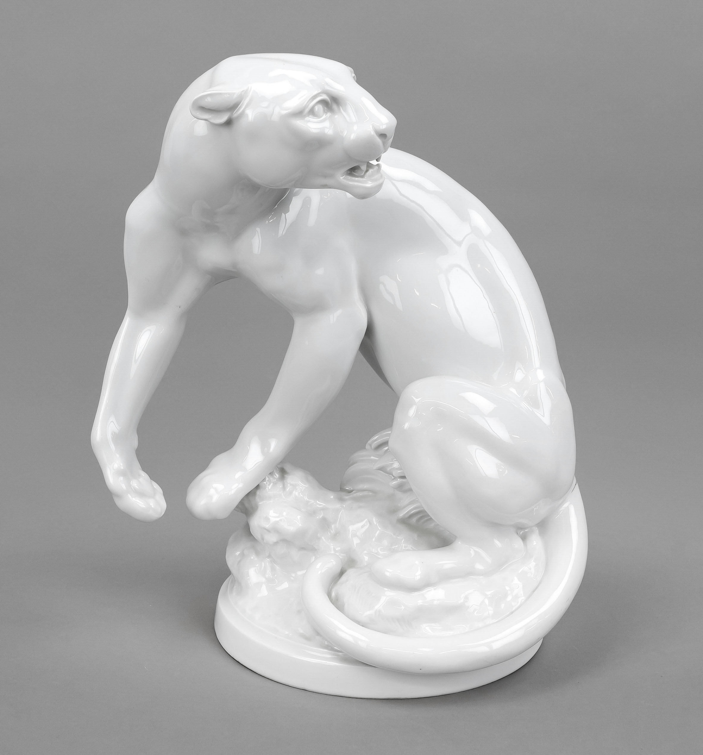 Snarling panther, Weimar porcelain, Blankenheim, Thuringia, mark from 1837, design by Erich Oehme (