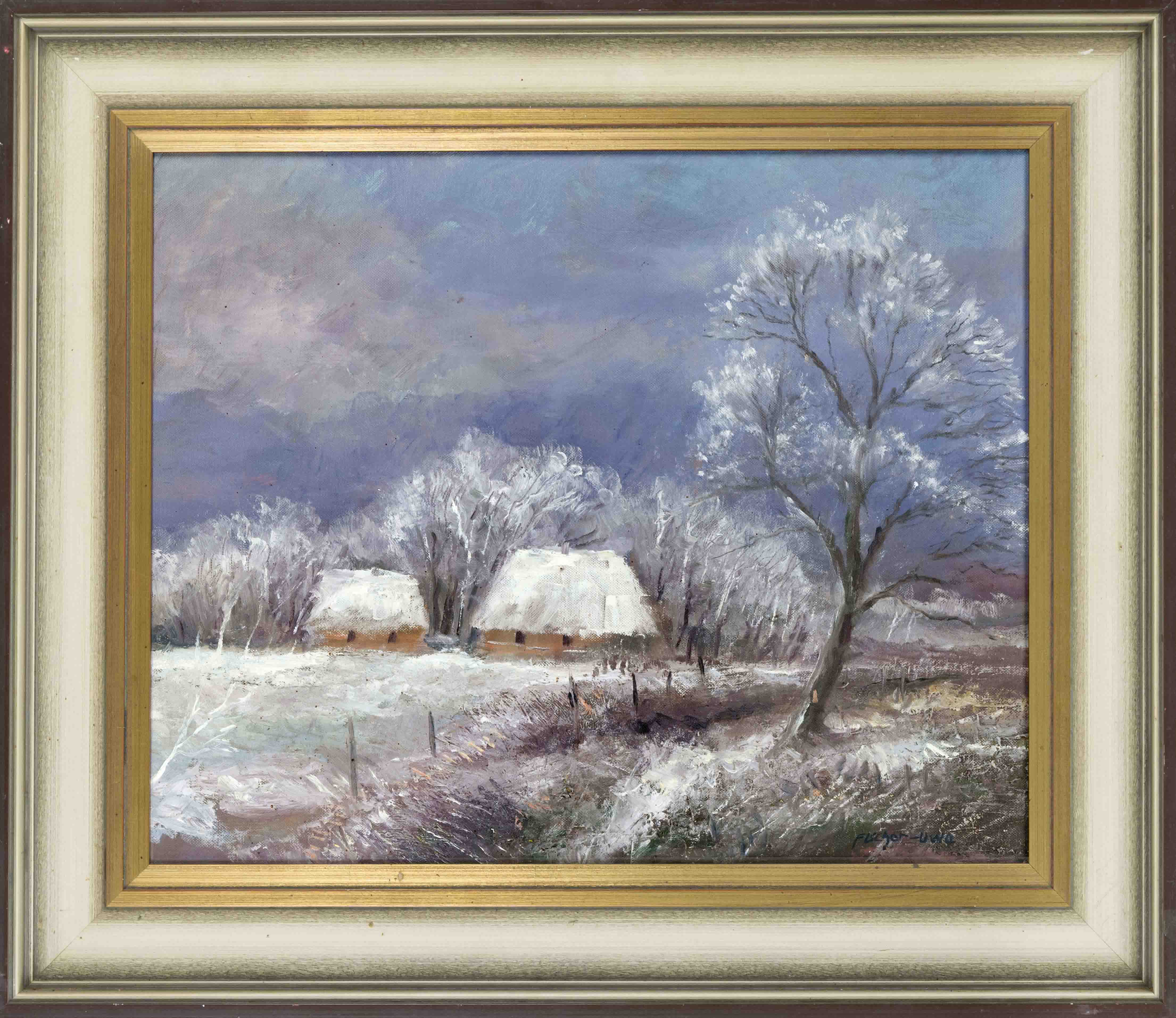 Bruno Fischer-Uwe (1915-1992), Worpswede painter, snowy winter landscape, oil on canvas, signed