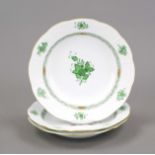 Three soup plates, Herend, mark after 1967, Ozier shape, Apponyi decor in green, gilt, model no.