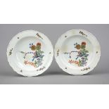 Two plates, w. Chelsea, England, 18th century, polychrome Kakiemon painting in enamel colors,