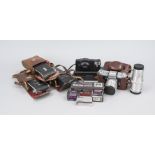 Collection of cameras and accessories, 1st and 2nd half of the 20th century Three bellows cameras (