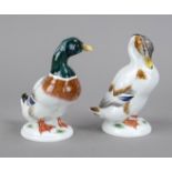 Drake and duck as pendant, Meissen, marks 1980, 1st choice, design Erich Oehme 1949, the round bases