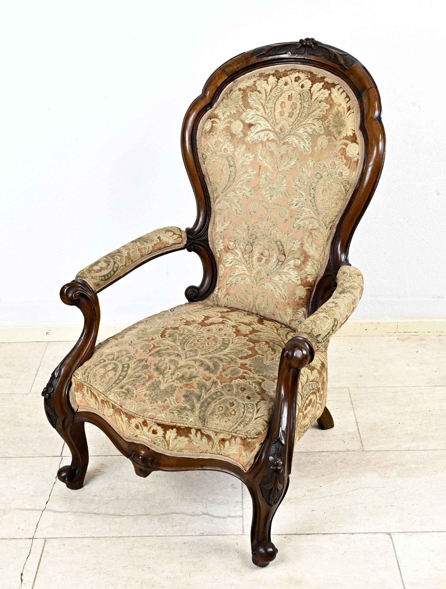 Armchair c. 1860, walnut, 107 x 70 x 70 cm - The furniture cannot be viewed in our rooms.