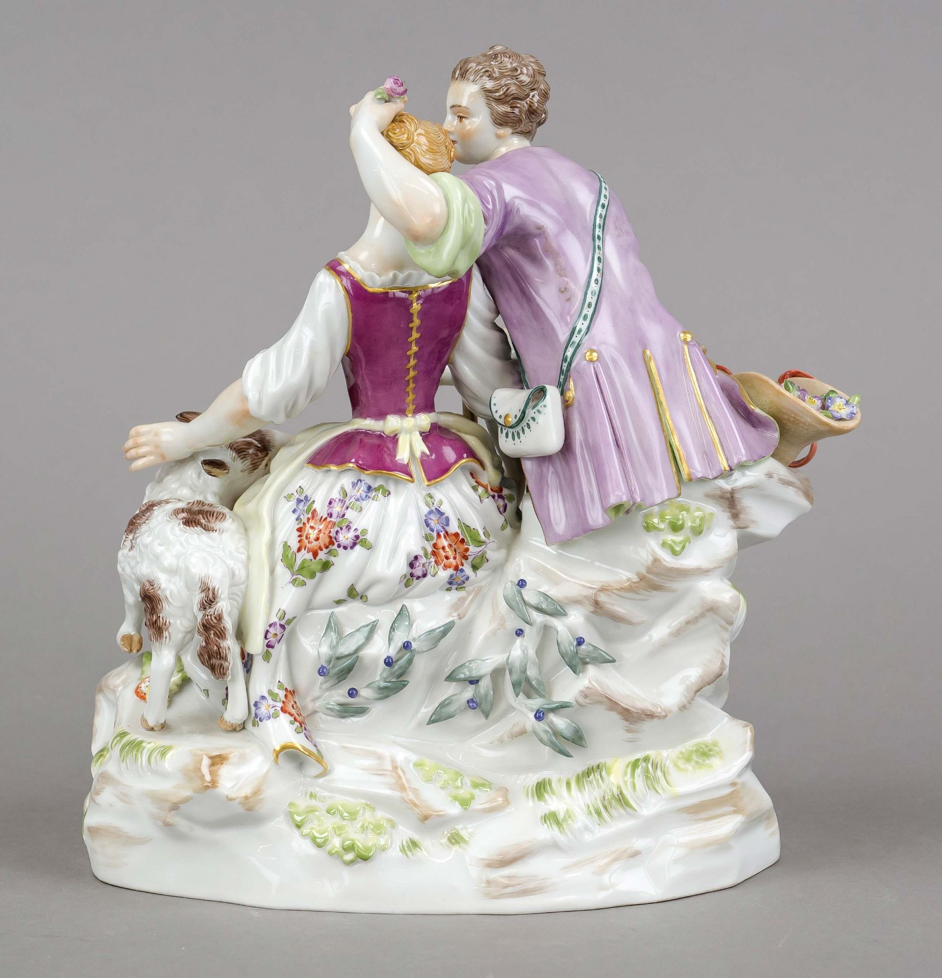 Pair of shepherds, Meissen, mark for 1992, 1st choice, designed by Johann Carl Schönheit (1730 - Image 2 of 2