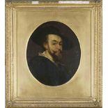 Anonymous 19th century copyist, Self-portrait after Rubens, oil on sheet metal, unsigned, 30 x 24