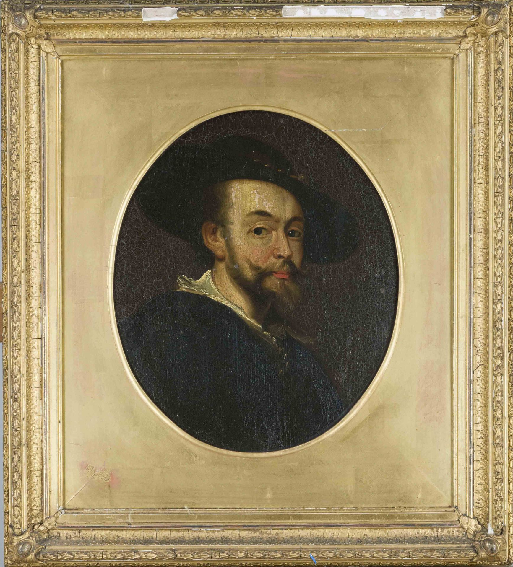 Anonymous 19th century copyist, Self-portrait after Rubens, oil on sheet metal, unsigned, 30 x 24