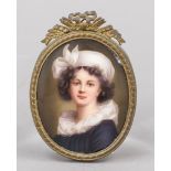 Miniature, probably 20th century, polychrome painting on porcelain, oval portrait of Marie Lebrun
