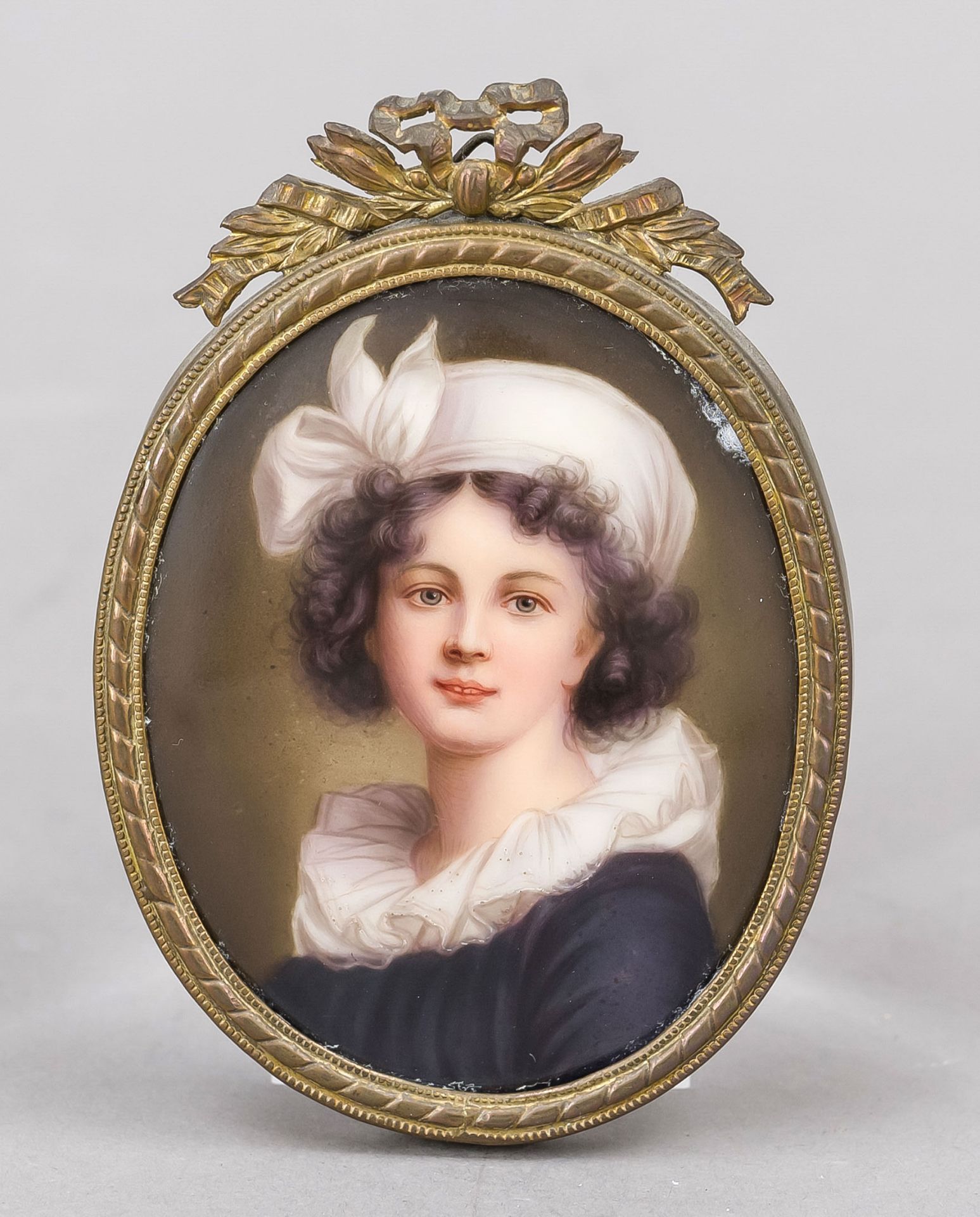 Miniature, probably 20th century, polychrome painting on porcelain, oval portrait of Marie Lebrun