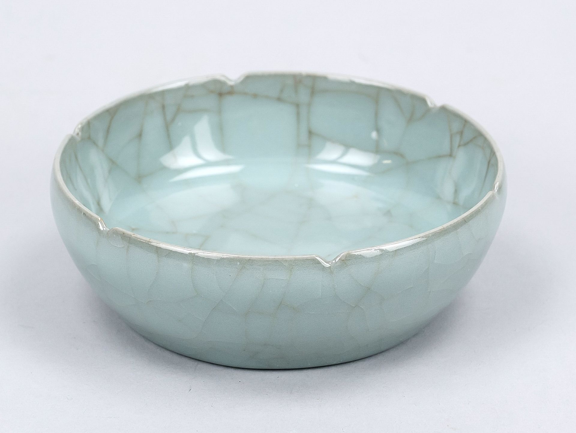 Lapped Ru-type brush washer, China, exact age uncertain. Monochrome, light blue/celadon glaze with a