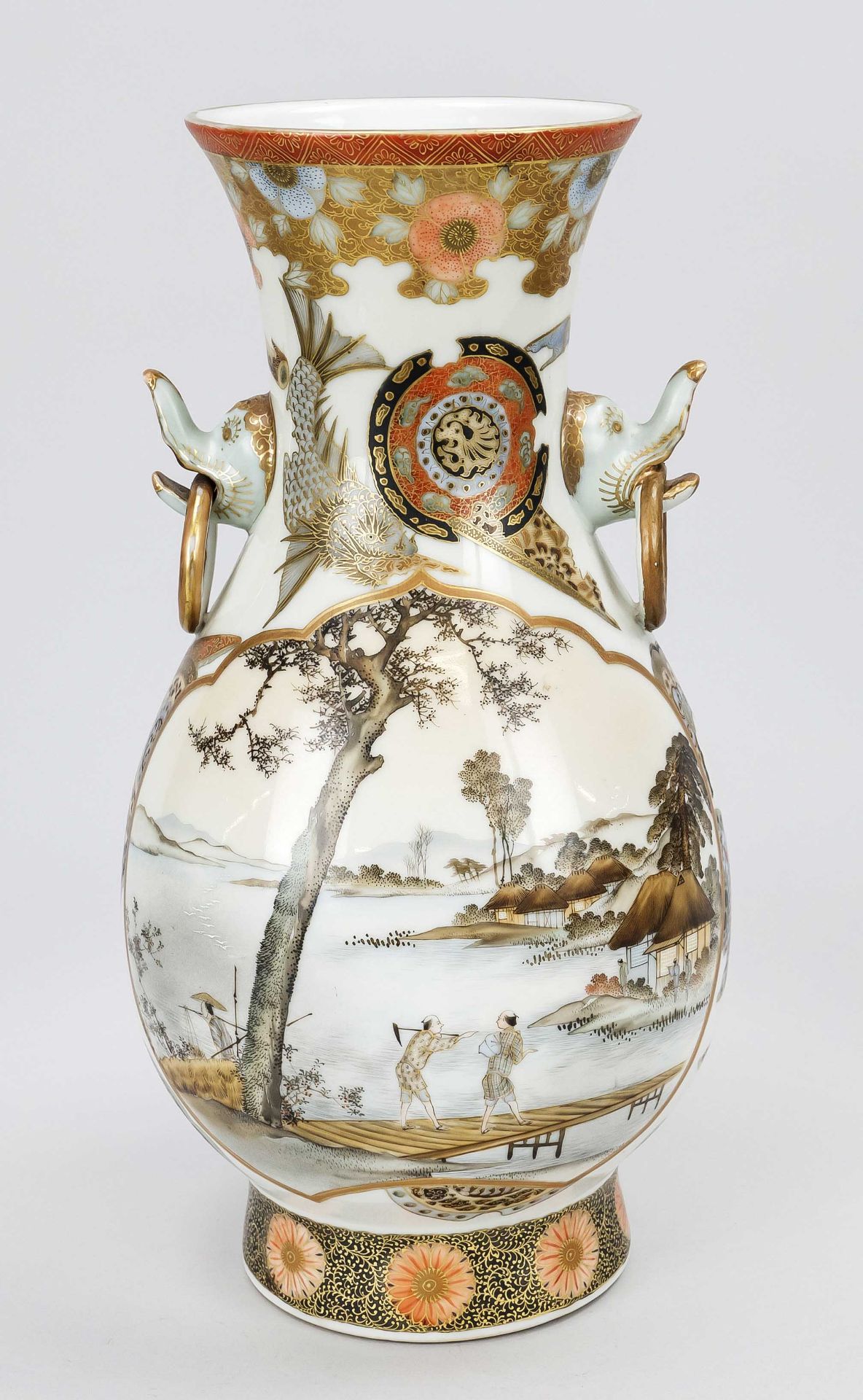 Satsuma vase, Japan c. 1900 (Meiji). Bellied body with slightly retracted neck and flared lip rim. - Image 2 of 3