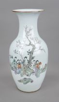 Famille Rose baluster vase, China, Republic period. Garden scene with staffage of people,
