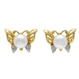 Motif stud earrings GG/WG 585/000 in the shape of butterflies set with 2 white Akoya pearls 7 mm and