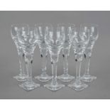 Seven wine goblets, Czechoslovakia, 2nd half 20th century, Moser, Karlovy Vary, square base, slender