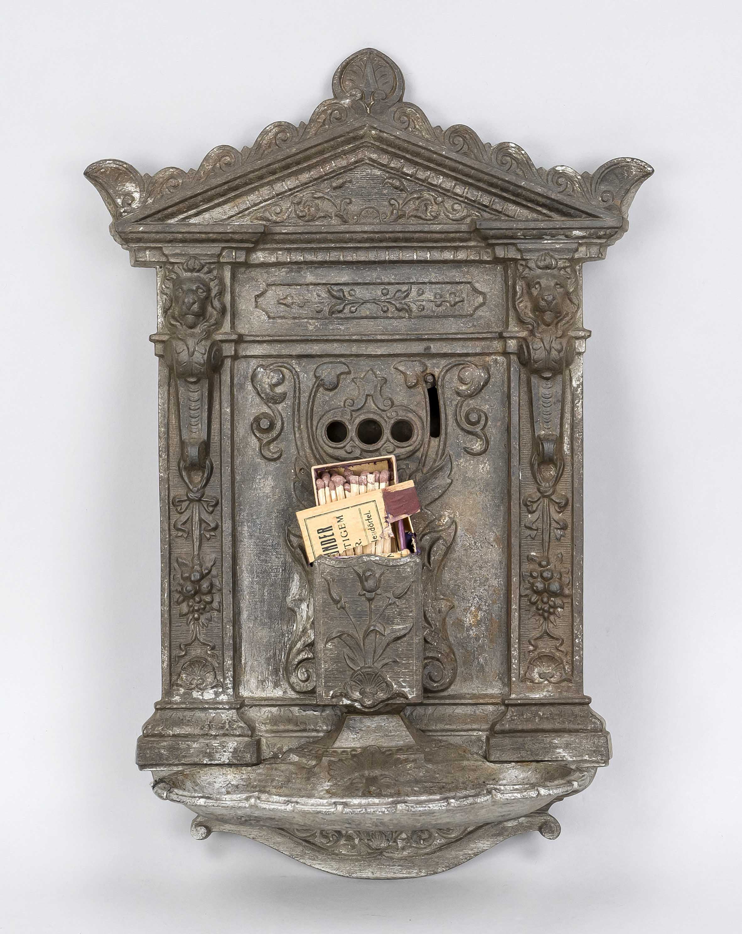 Wall matchbox holder, 2nd half 19th century, cast iron. Architectural construction in Renaissance