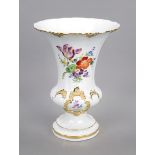 A magnificent vase, Meissen, 20th century, 1st choice, B. form, polychrome flower bouquet