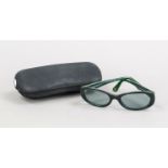 Chanel, sunglasses, pine green plastic frame with lime green color accents, green tinted lenses,