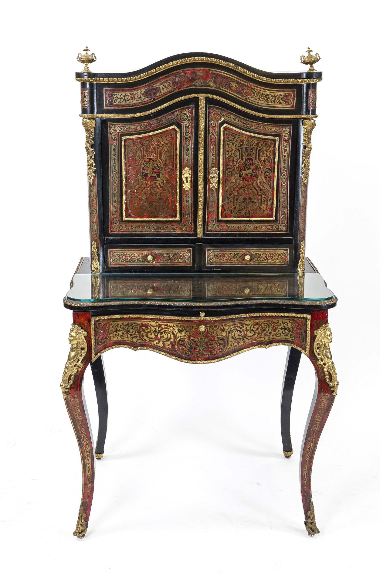 Elegant Louis Quatorze/Napoleon III-style top secretary, 19th century, oak ebonized with brass