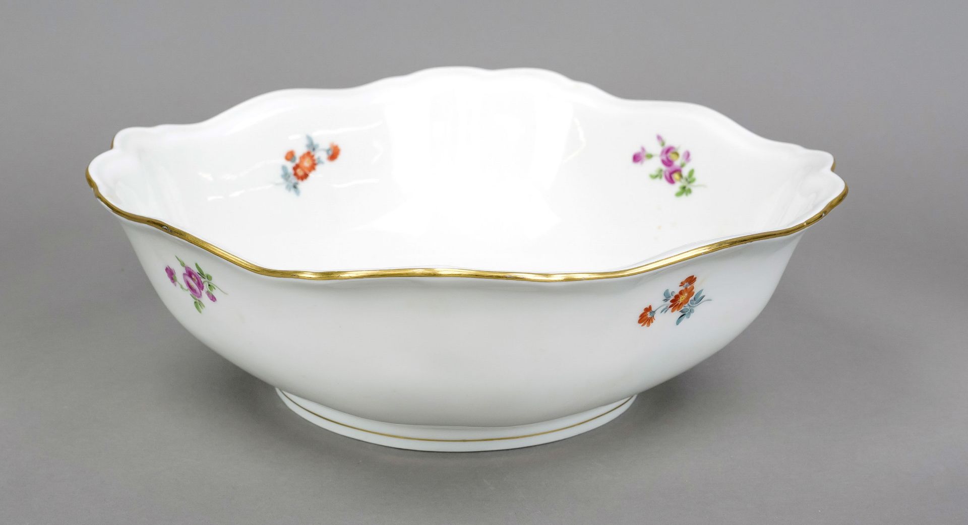 Potato dish, Meissen, mark after 1934, Deputat, shape new cut-out, polychrome flower painting, - Image 2 of 2