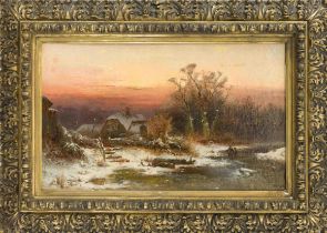 Hugo Veit (1816-1893), Berlin-based landscape painter, Winter landscape in atmospheric sunset with