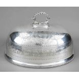 Very large oval warming bell, England, 20th century, plated, cord rim decoration, turned handle,