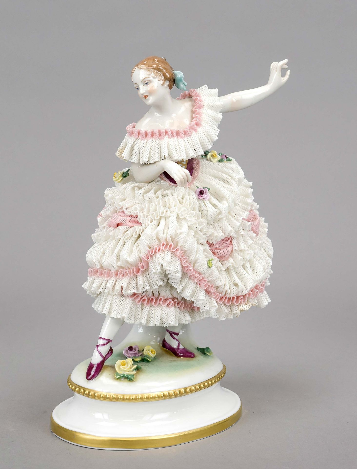 Dancer, Volkstedt, 20th century, elegant ballerina in a tulle dress, figure of a dancer in a