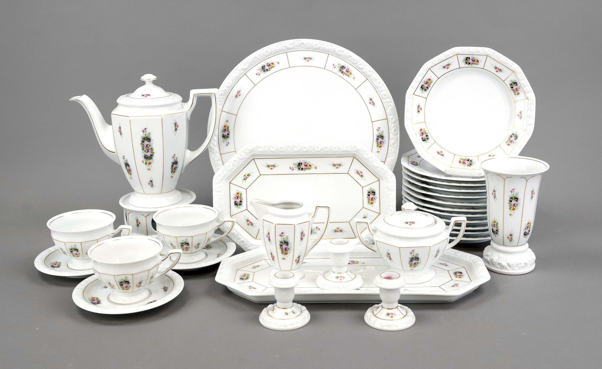 Coffee service for 12 persons, 46-piece, Rosenthal, Classic Rose, 20th century, Model Maria bunt,