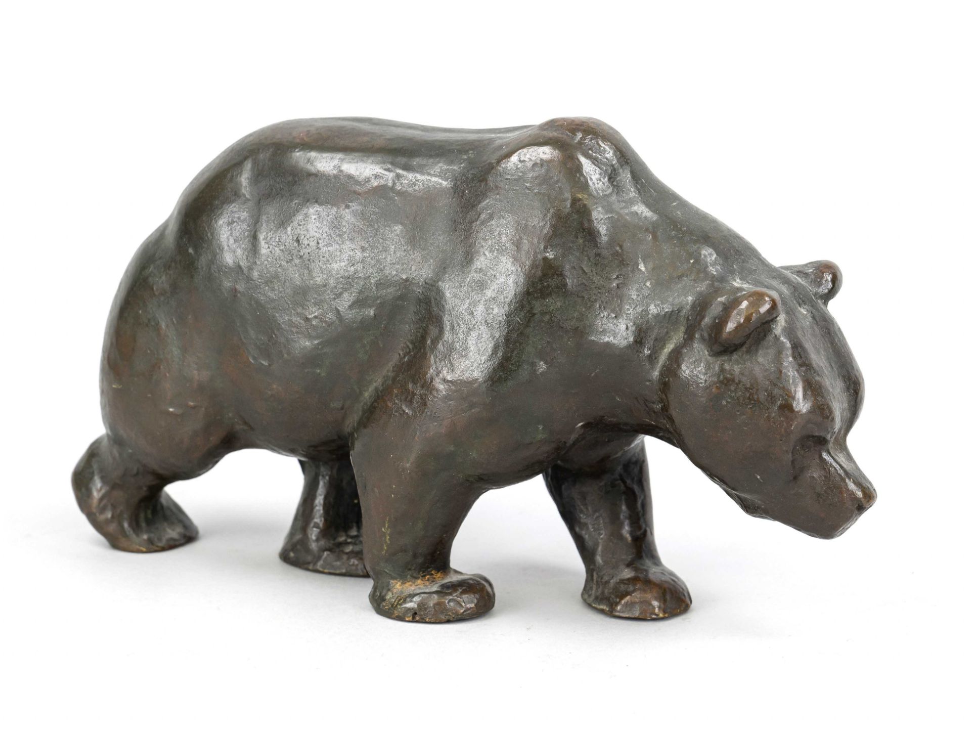 Anonymous sculptor 1st half 20th century, striding bear, patinated bronze, unsigned, l. 25 cm