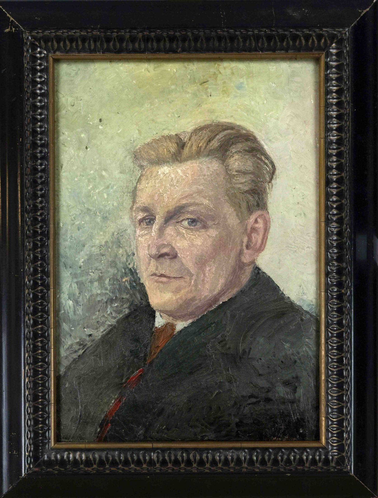 Anonymous portrait painter 1st half of the 20th century, Portrait of a man with a red tie, oil on