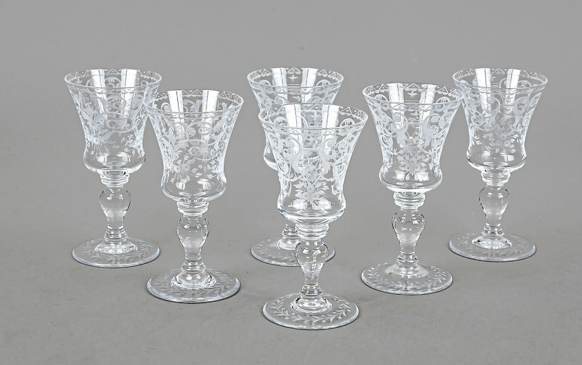 Six sherry glasses, Austria, 1st half 20th century, J. & L. Lobmeyr, Vienna, from the Baroque