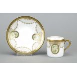 Demitasse cup with saucer, Rosenthal, Selb, 1920s, cylindrical form with eared handle, medallions