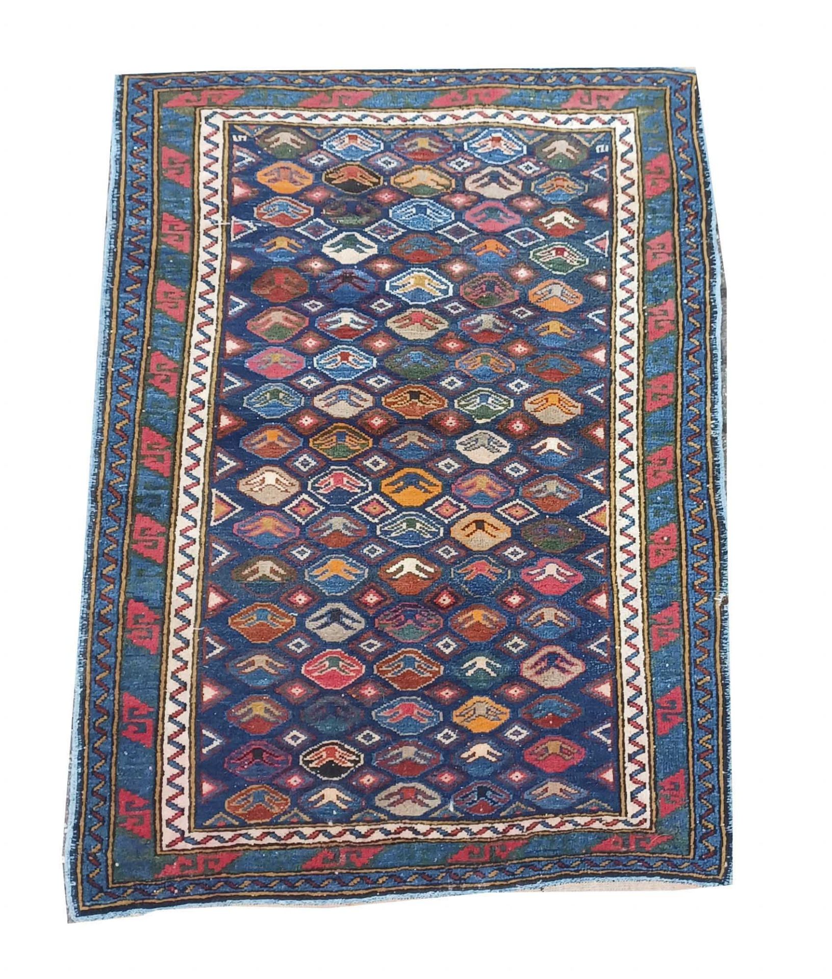 Carpet, Rug, Caucasus. Even pile, worn edges, short fringes, 121 x 86 cm
