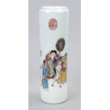 Famille Rose pole vase, China 20th century, figural decoration and calligraphy with poem. A red