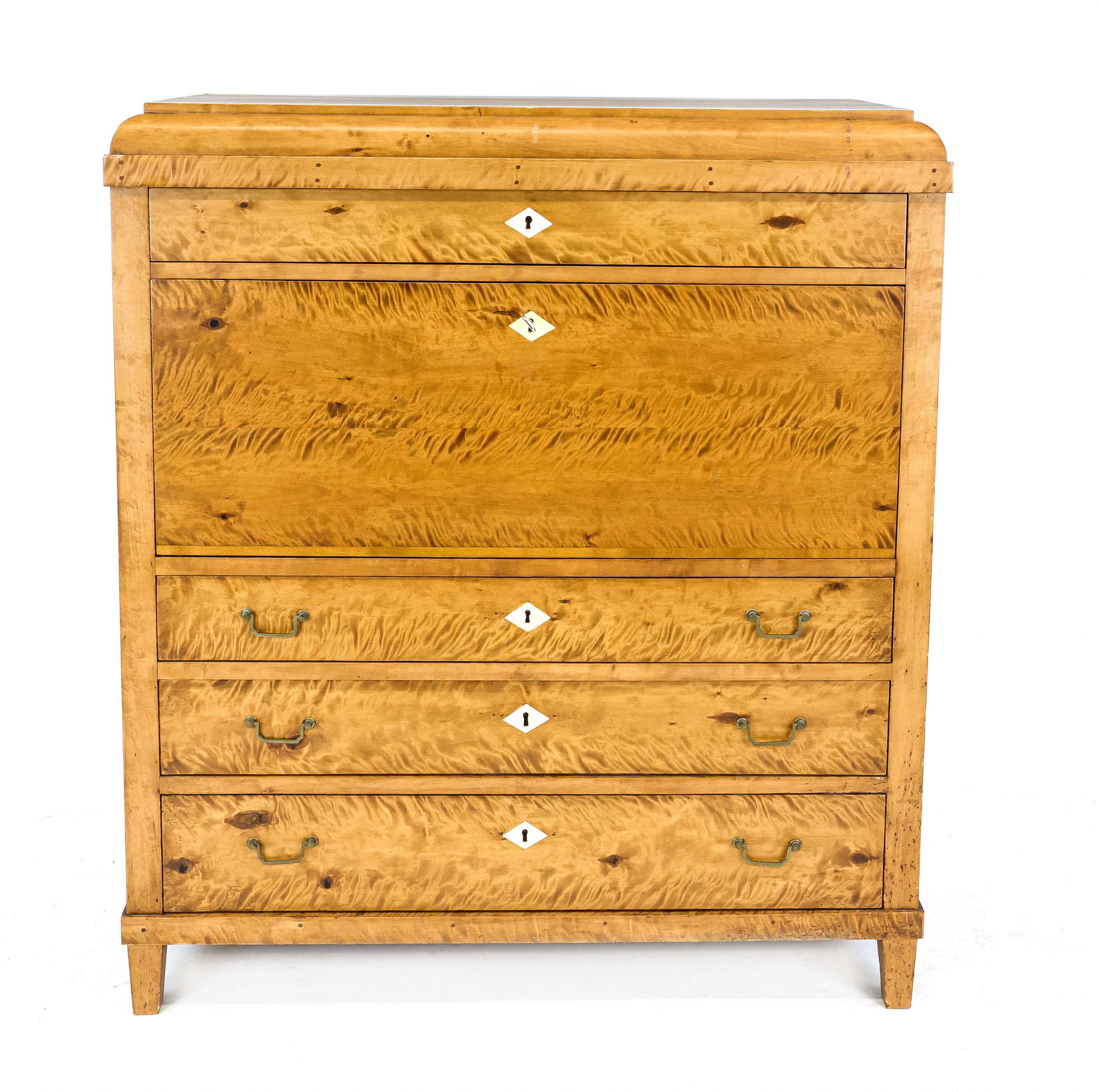 Biedermeier standing secretary, 19th century, flamed birch, straight body with four drawers, - Image 2 of 2