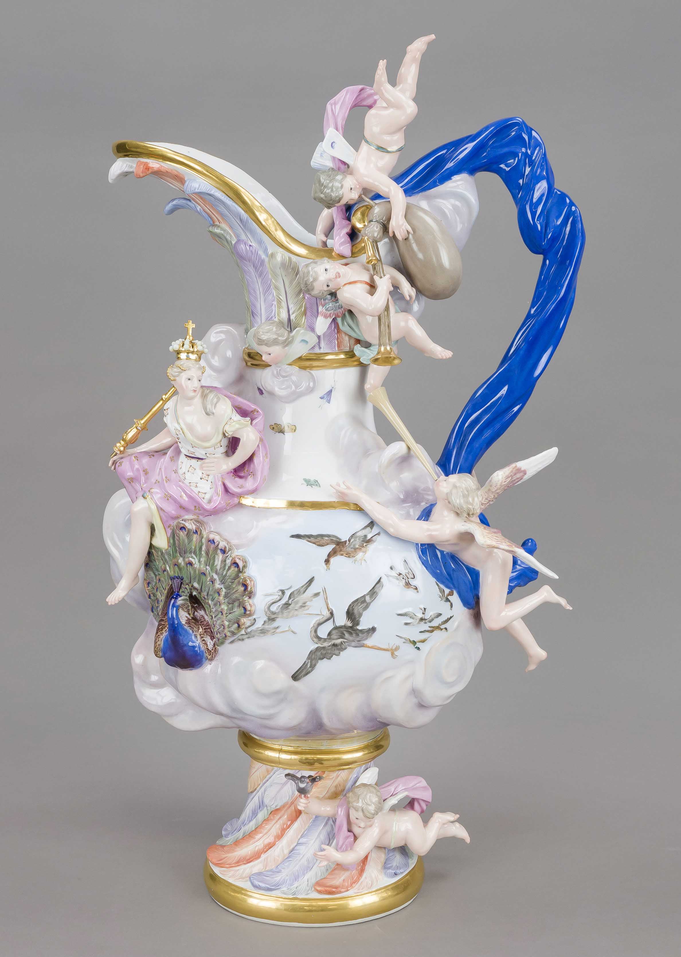 A magnificent jug as an allegory of air, Meissen, Knauf Schwerter, mark 1850-1924, 1st choice,