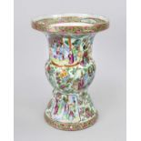Famille Rose Gu vase, China (Canton) 19th century (Qing). Circumferential decoration with reserves